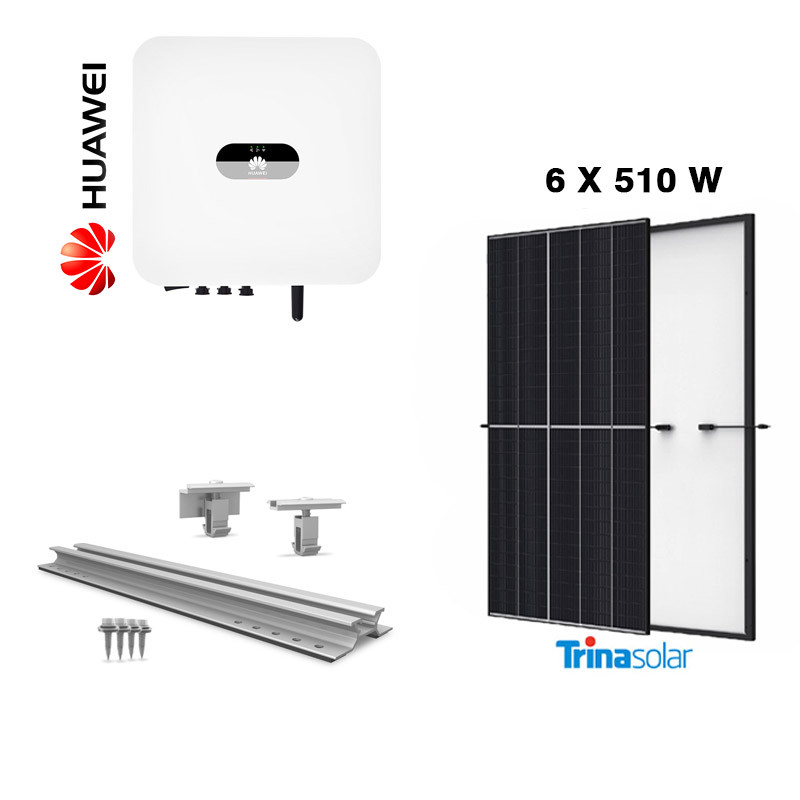 [KIT 3 kW Huawei] Sistem fotovoltaic monofazat on-grid hibrid cu 6 panouri Trina Solar 510 W